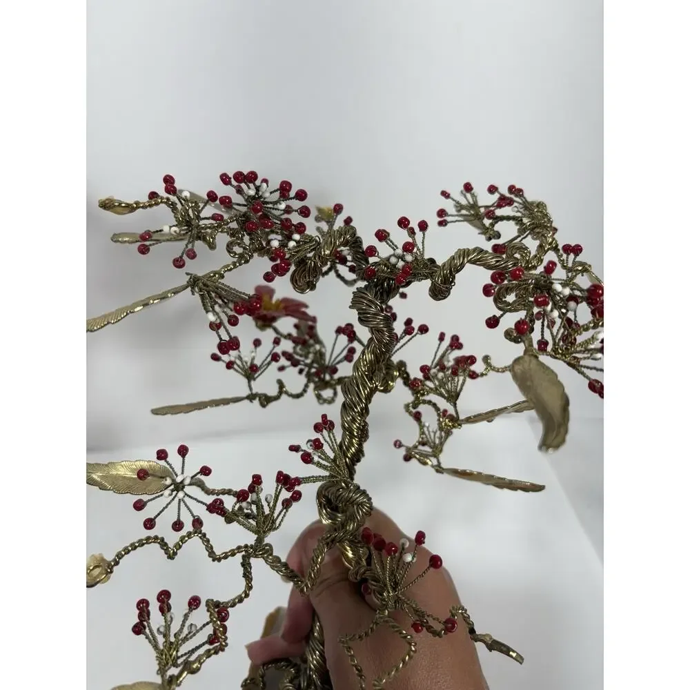 Tree of Life or‎ Feng Shui tree, crafted with beads on Marble stone base Golden